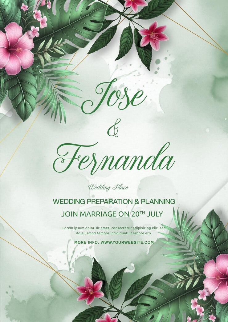 PSD elegante casamento floral convida a um desenho romântico de vegetação