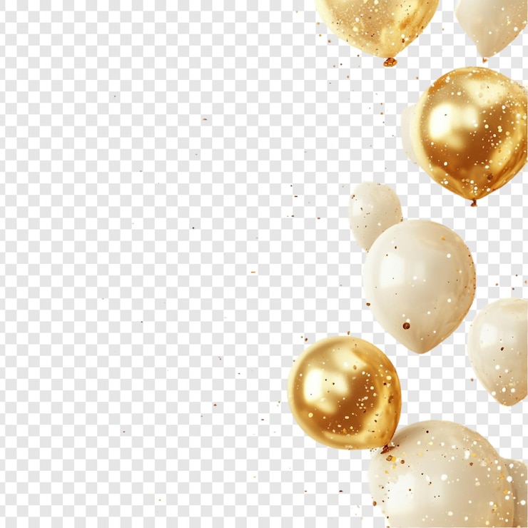 PSD elegante celebración de globos dorados y blancos