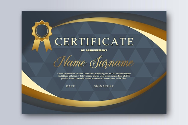 Elegante certificado de logro con sello de oro y cinta