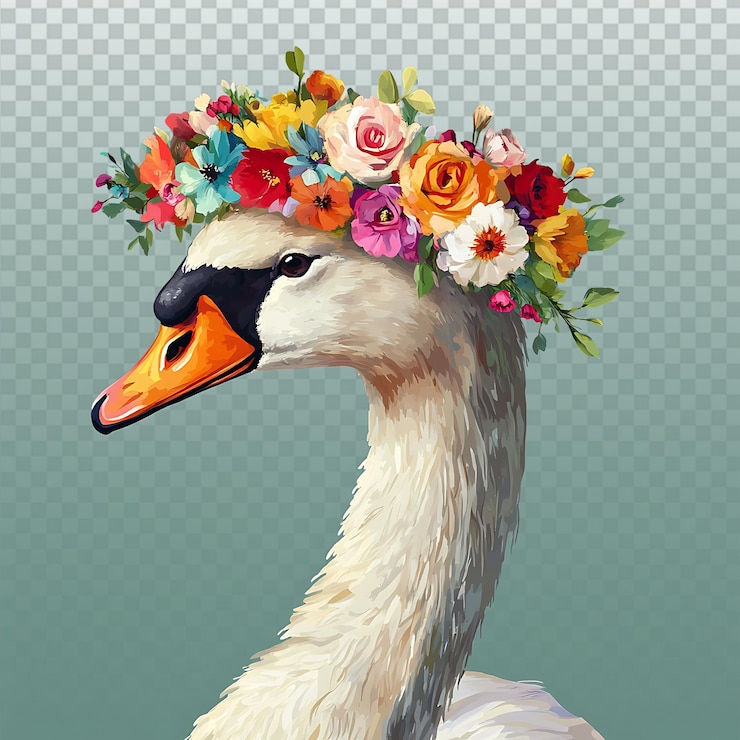 PSD elegante cisne con corona floral en verde salvia