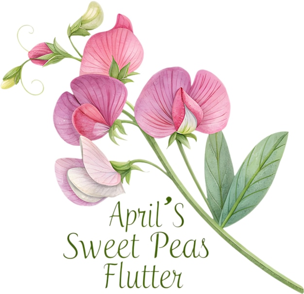 El elegante clipart de guisantes dulces de abril muestra la felicidad de la belleza y el encantador simbolismo de la flor del nacimiento