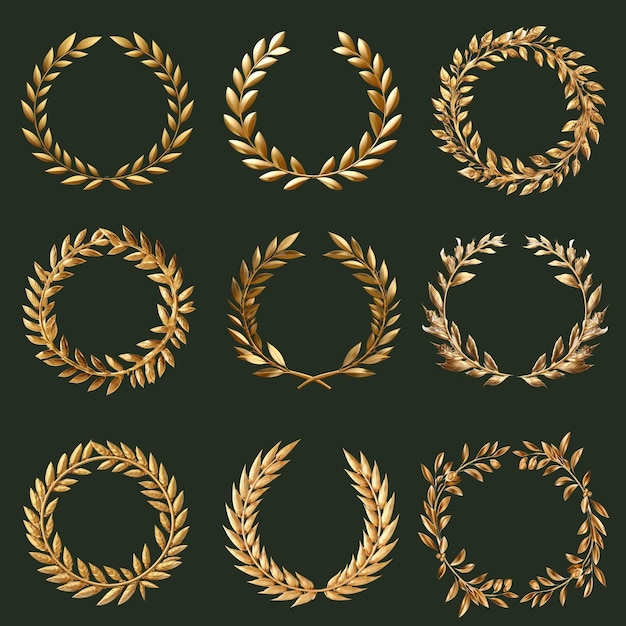 Elegante colección de coronas de laurel doradas