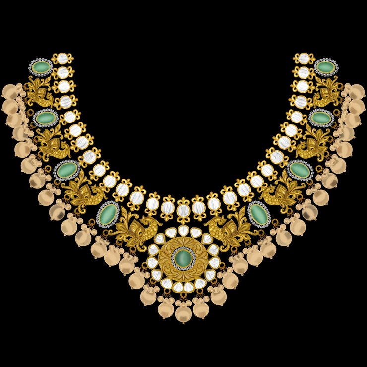 Elegante collana d'oro e pietre preziose con dettagli ornati con file PSD