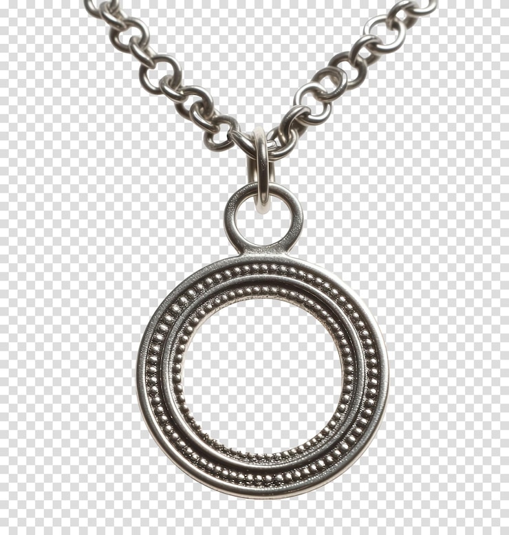 PSD elegante collar de plata con diseño circular decorativo