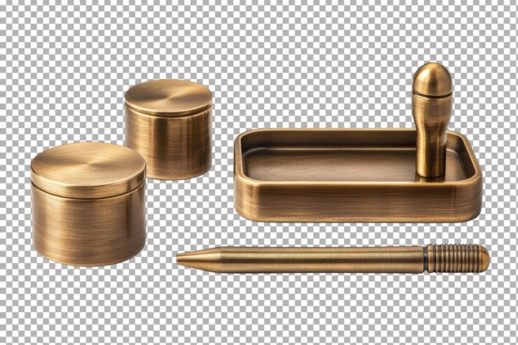 PSD un elegante conjunto de accesorios de escritorio de bronce con una bandeja de bolígrafos y contenedores de almacenamiento para la organización de la oficina