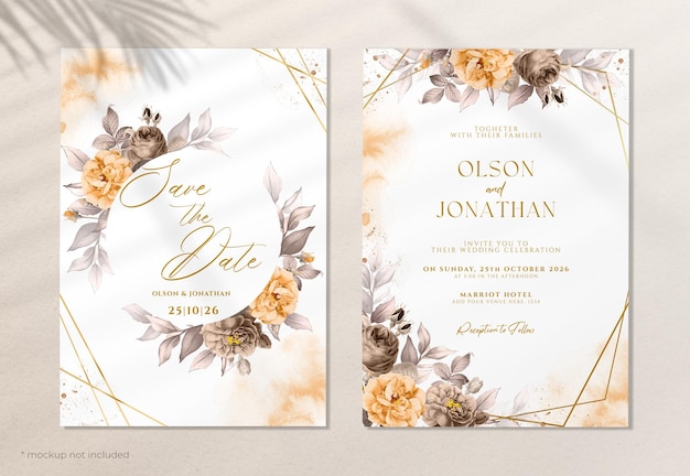 elegante conjunto de tarjeta de invitación de boda floral