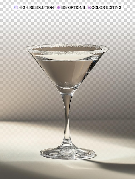 Elegante copo de martini vazio com borda açucarada em iluminação de estúdio