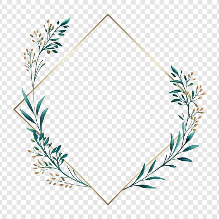 PSD elegante cornice geometrica dorata con disegno floreale ad acquerello di teal