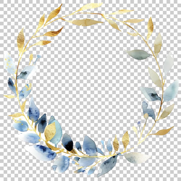 PSD elegante coroa de flores em aquarela com círculo dourado png com fundo transparente