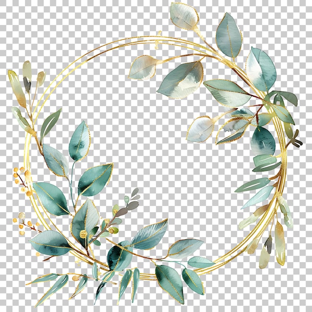 PSD elegante coroa de flores em aquarela com círculo dourado png com fundo transparente