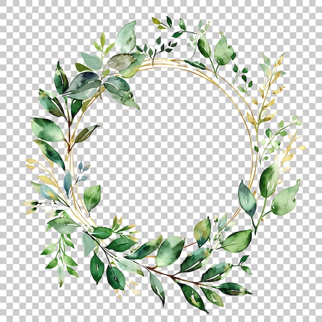 PSD elegante coroa de flores em aquarela com círculo dourado png com fundo transparente