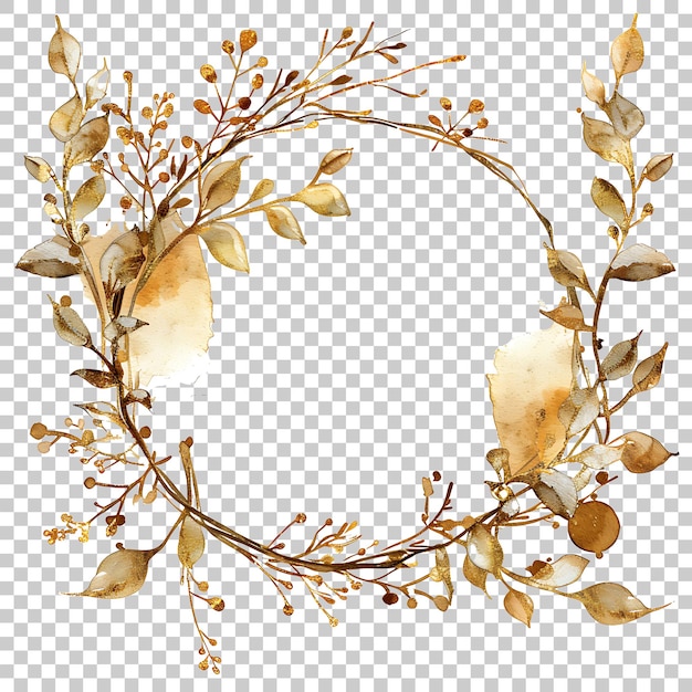 PSD elegante corona de marco floral de acuarela con círculo dorado png con fondo transparente