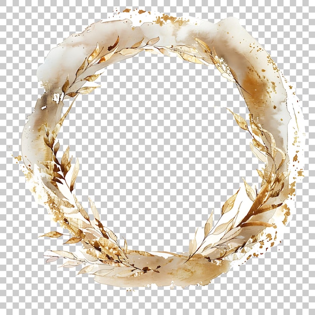 PSD elegante corona de marco floral de acuarela con círculo dorado png con fondo transparente