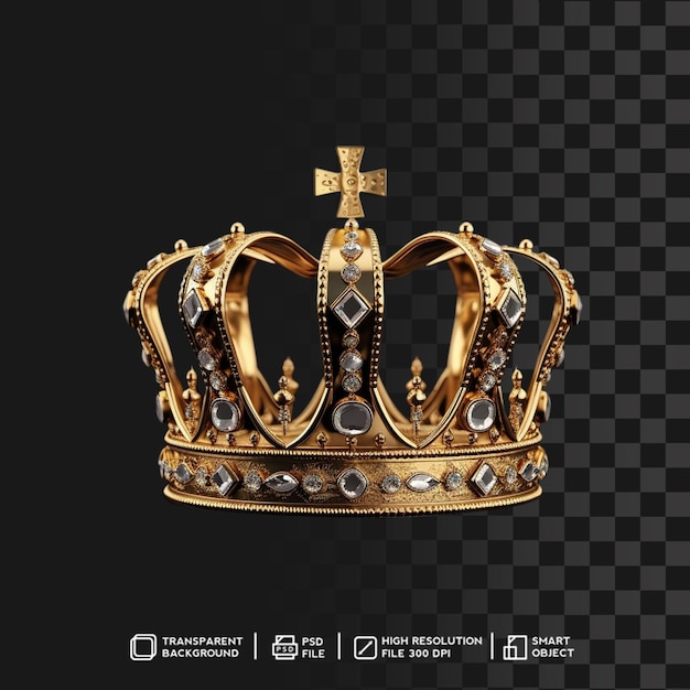 Elegante corona de oro renderizado realista sobre fondo aislado transparente