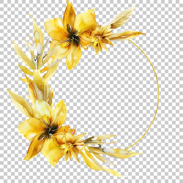 PSD Élégante couronne à cadre floral à l'aquarelle avec cercle doré png avec fond transparent