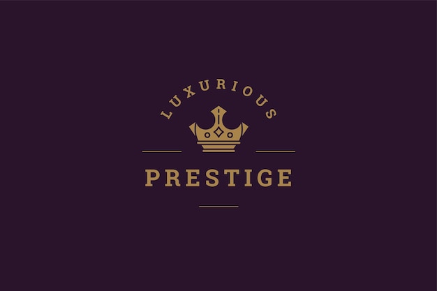 Élégante couronne monarchique de luxe logo minimaliste doré avec place pour le texte