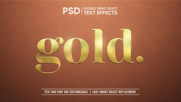 PSD elegante cuero marrón de moda con sello dorado en relieve efecto de texto de objeto inteligente editable
