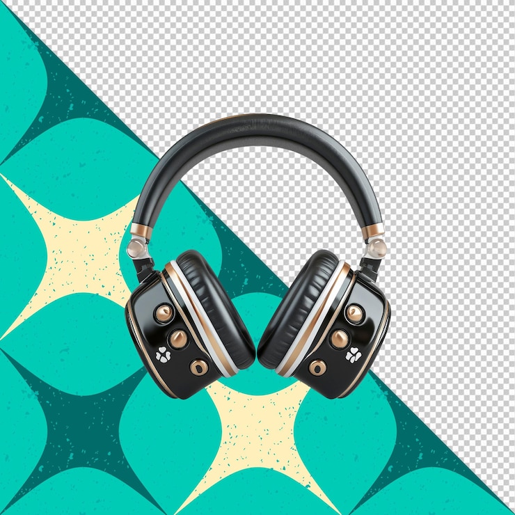PSD elegante cuffie wireless nere e dorate premium audio experience