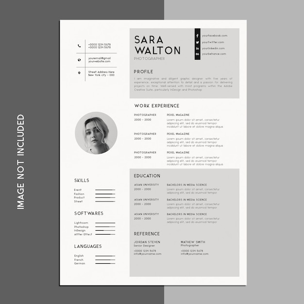 Elegante currículum vitae minimalista plantilla psd de diseño de cv