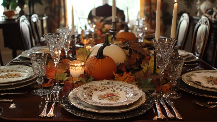 PSD elegante decoración de la mesa de la cena de acción de gracias