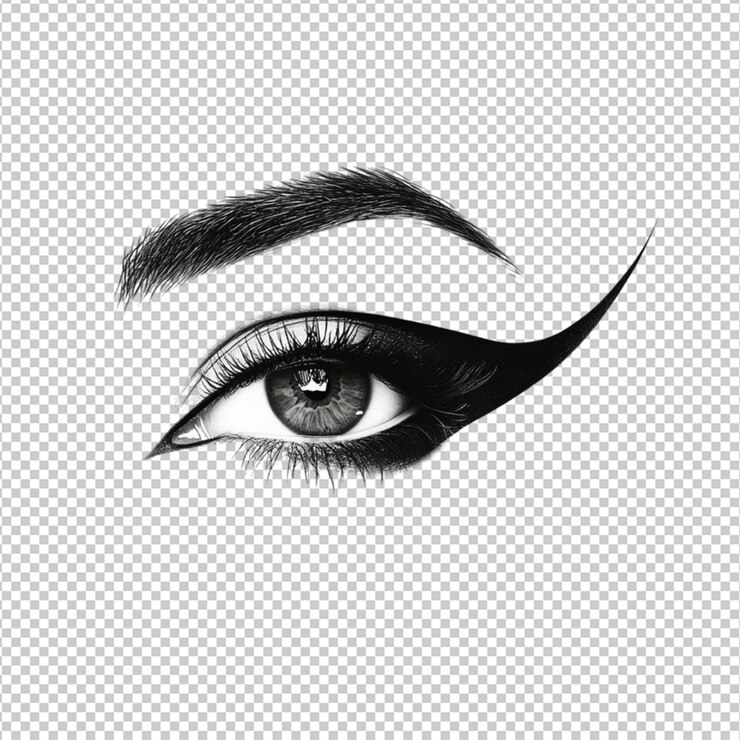 PSD elegante delineador de ojos negro maquillaje diseño de ojos ilustración gráfica arte de tinta ceja chica aspecto audaz cara blanca