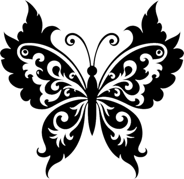 Elegante desenho de estêncil de borboleta de Damasco Clipart