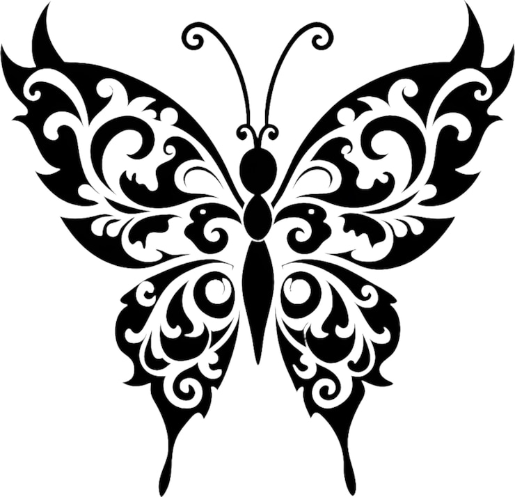 PSD elegante desenho de estêncil de borboleta de damasco clipart