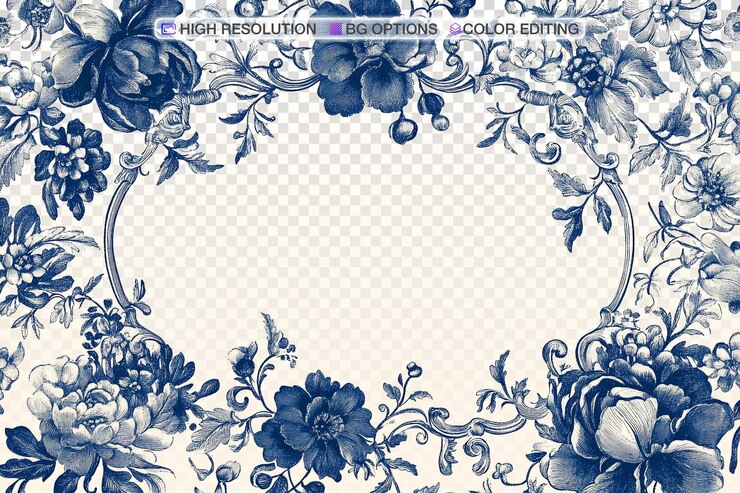 PSD elegante desenho de rótulo de chinês com padrões florais e desenho de pergaminho