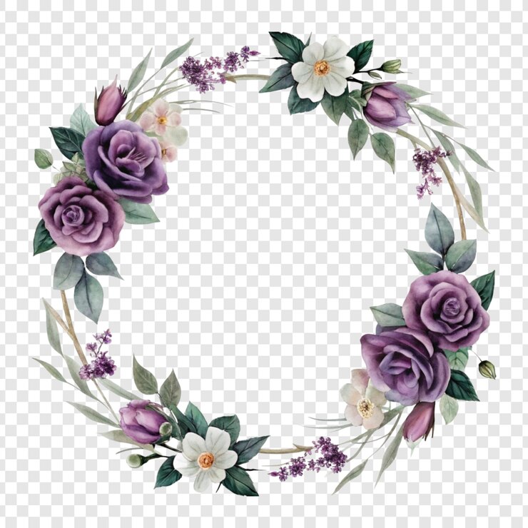 PSD elegante diseño de corona floral en púrpura y blanco