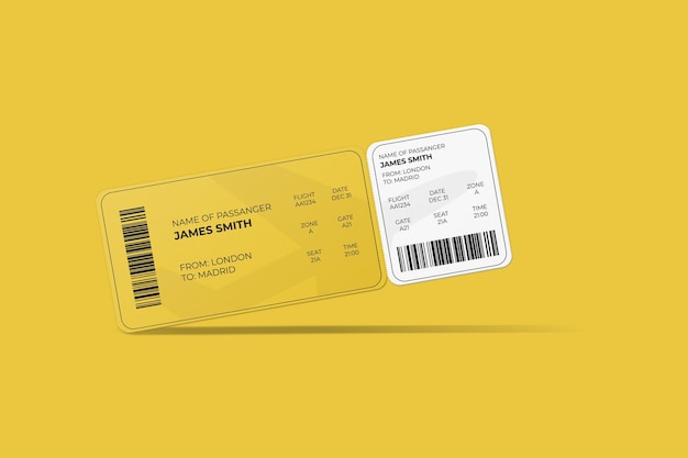 Elegante diseño de maqueta de tarjeta de embarque o boleto de avión con esquinas redondeadas