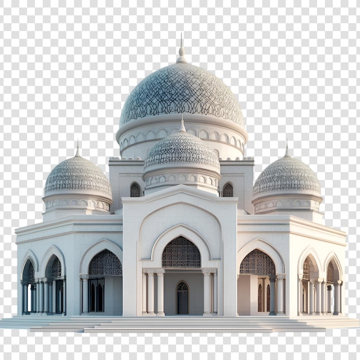 PSD elegante diseño de mezquita blanca con detalles intrincados en un fondo transparente