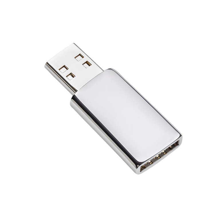 PSD elegante dispositivo di archiviazione di dati usb bianco isolato su bianco