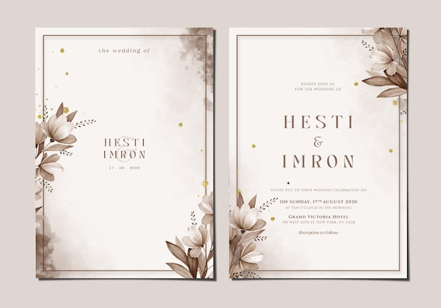 Elegante doppelseitige Hochzeits-Einladungsvorlage mit Blumen
