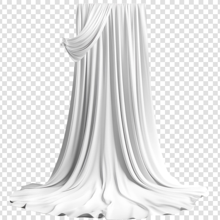 PSD elegante drape de tecido branco com textura lisa sobre um fundo transparente