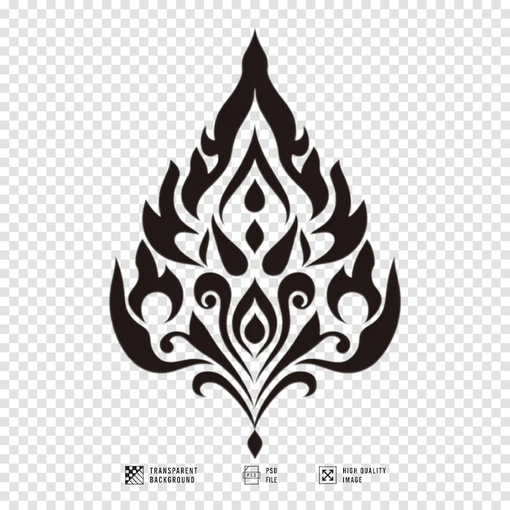PSD elegante e intricato disegno di tatuaggio a disegno damasco nero con sfondo trasparente