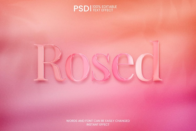 PSD elegante efecto de texto rosa brillante