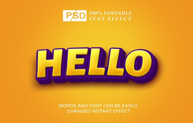 Elegante effetto di testo Hello 3d