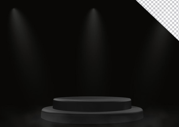 Elegante escenario de podio negro con reflectores para la presentación de productos