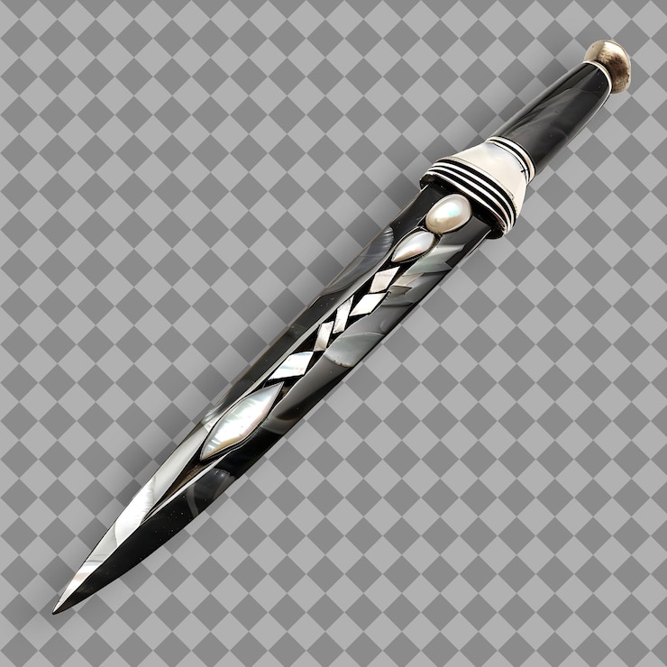 PSD elegante espada corta de ónix incrustada con madre de perla y activo de juego png perfecto en fondo limpio