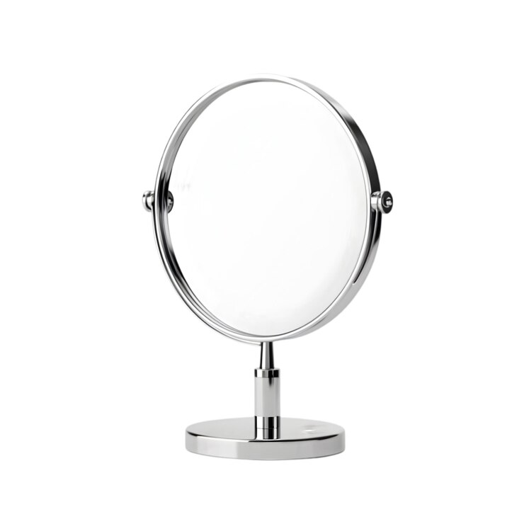 PSD elegante espejo redondo plateado de mesa con diseño minimalista para belleza y decoración del hogar