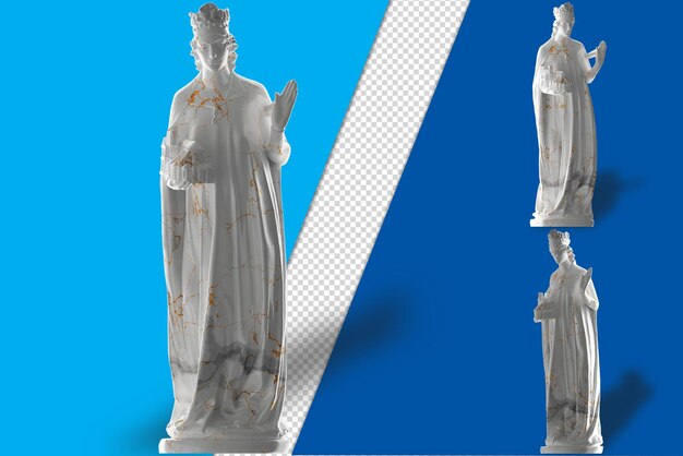 PSD elegante estatua de mármol blanco de la emperatriz cunigunde con acentos dorados, perfecta para promociones en las redes sociales