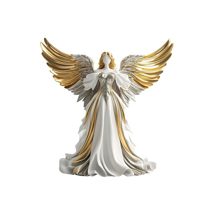PSD elegante estatua religiosa decorativa de un ángel de oro y blanco