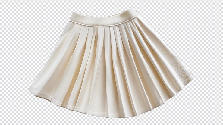 PSD elegante falda plisada en crema sobre un fondo transparente que muestra su diseño y textura de la tela ideal para el estilo de la moda o el diseño de ropa