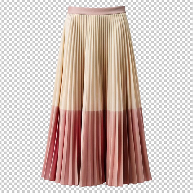 PSD elegante falda plisada en fondo transparente de color rosa y beige