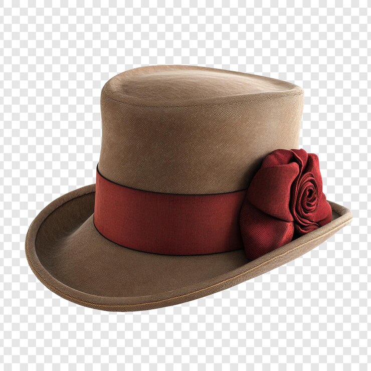 PSD elegante fedora marrón con rosa roja