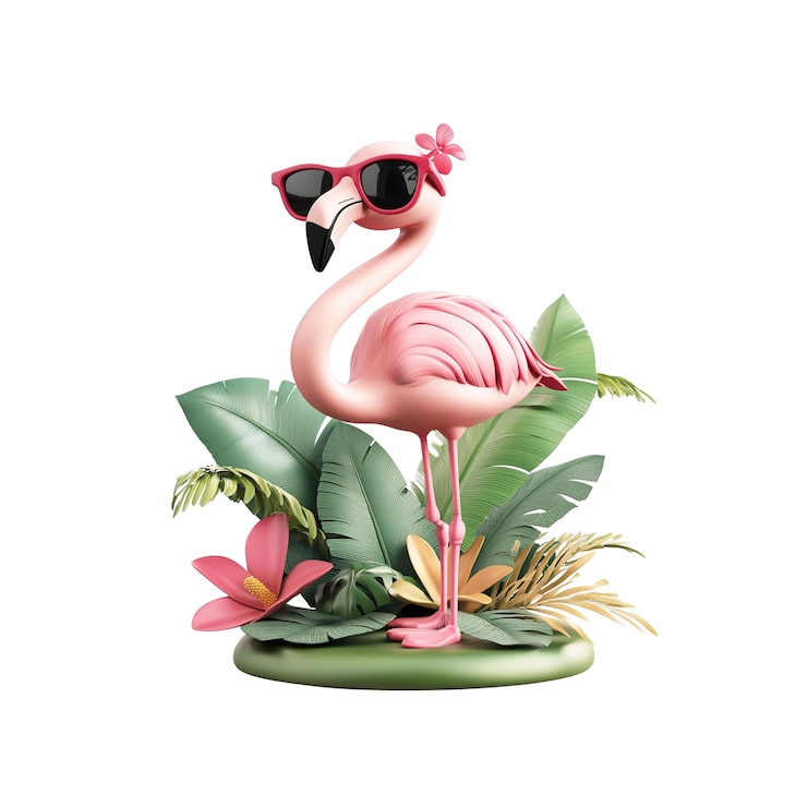 PSD el elegante flamenco en el paraíso tropical 3d render de un pájaro fresco con gafas de sol