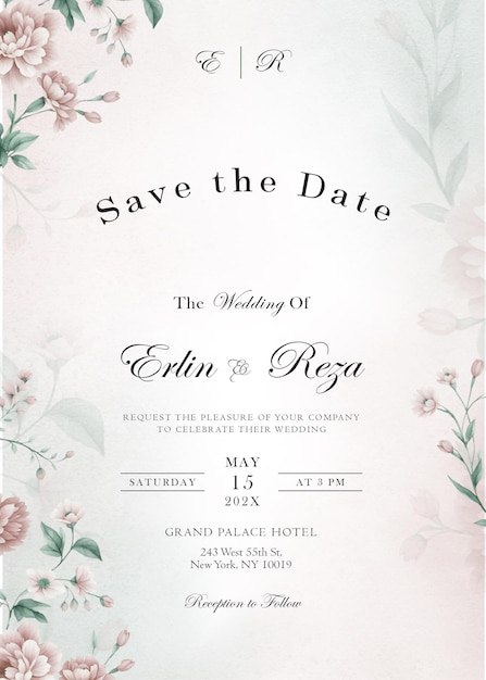 Elegante floral Guarde la fecha de la invitación de la boda