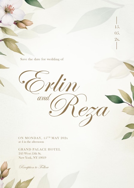 Elegante floral Guarde la fecha de la invitación de la boda