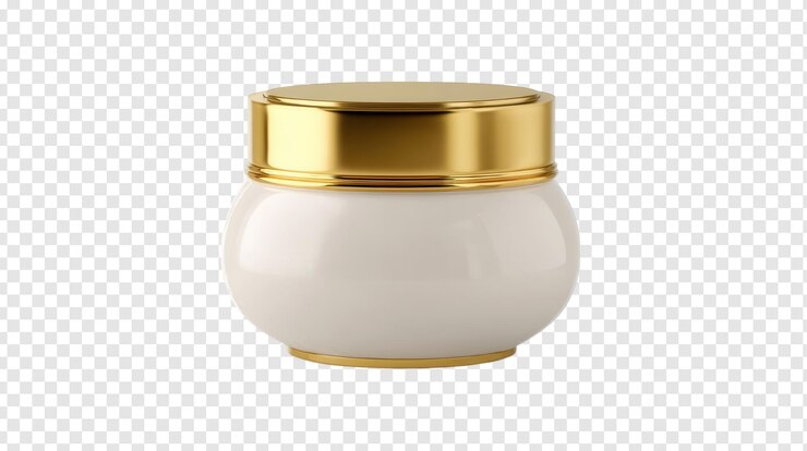 PSD elegante frasco de crema con tapa dorada aislada sobre un fondo transparente