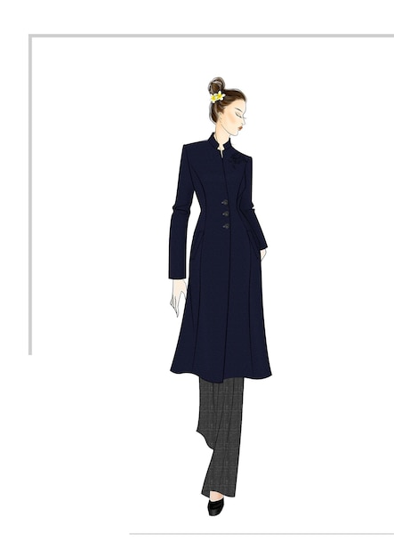 PSD elegante frau charakter stil modell mode mantel langes kleid geisha uniform stoff